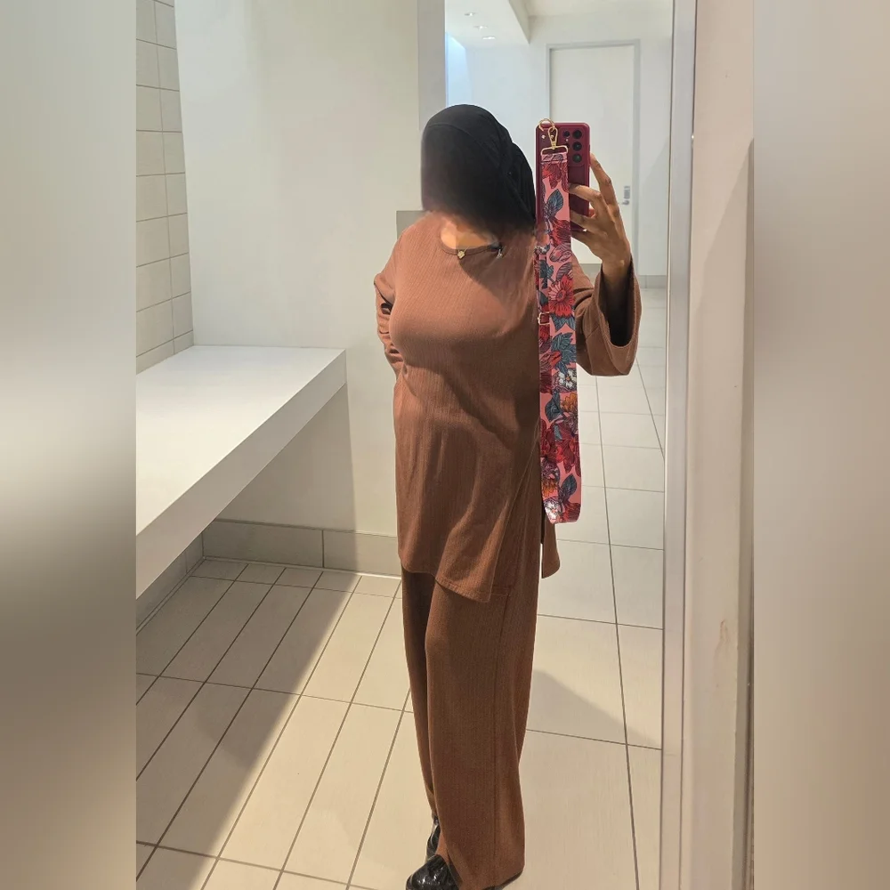 Veiled Collection Hannah Ribbed Tunic & Pants Matching Set - Brown Size L